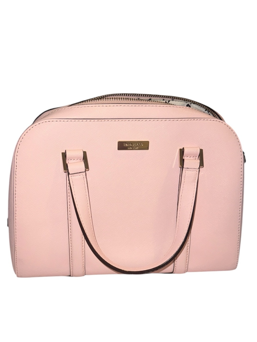 kate spade blush pink dome satchel with gold-tone accents